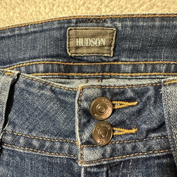 Hudson Signature Midrise Bootcut Denim Jeans Dark Blue Flap Pockets Wide Leg - Picture 9 of 13